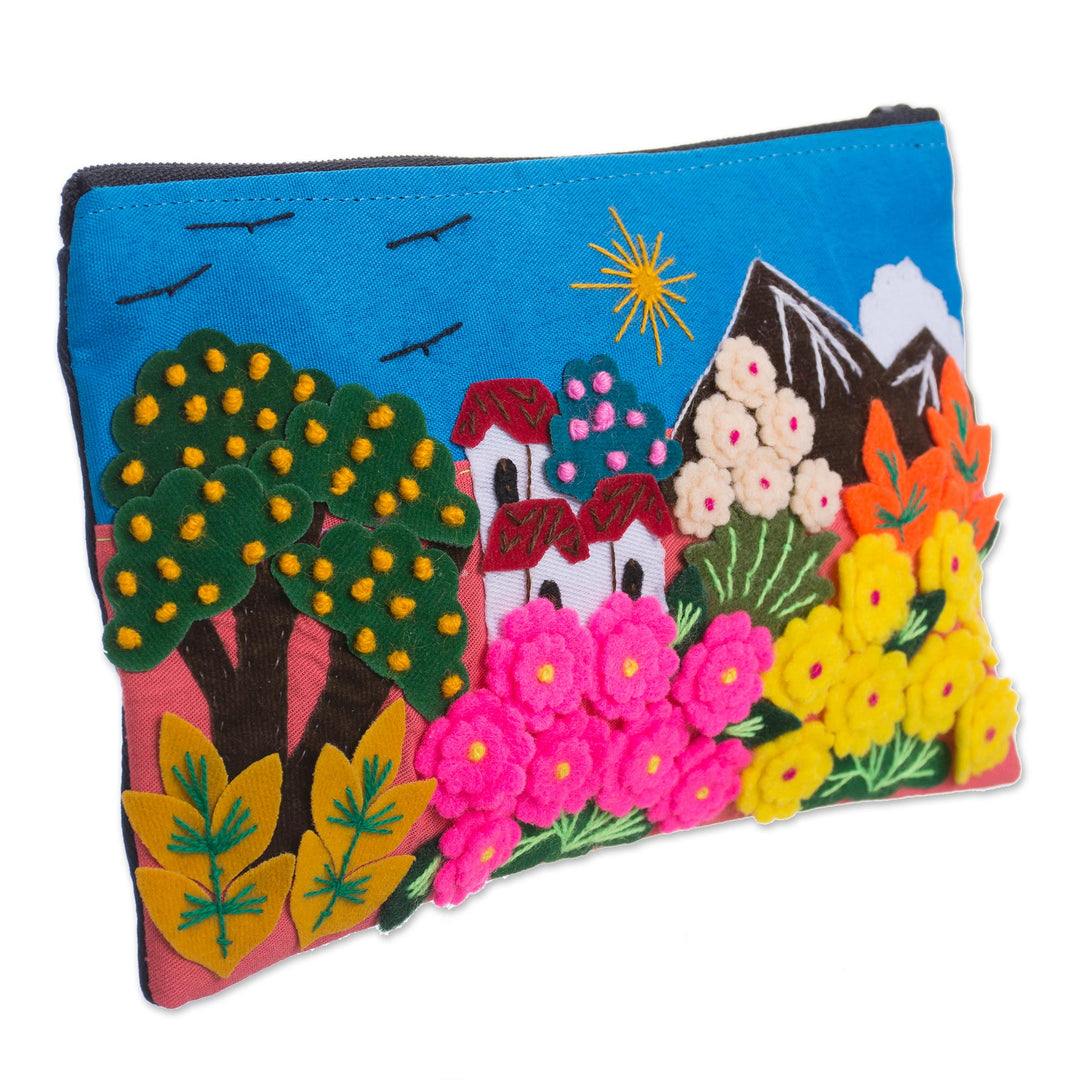 Colorful Andean Scene Cotton Blend Appliqué Pencil Case - Colors of the Andes