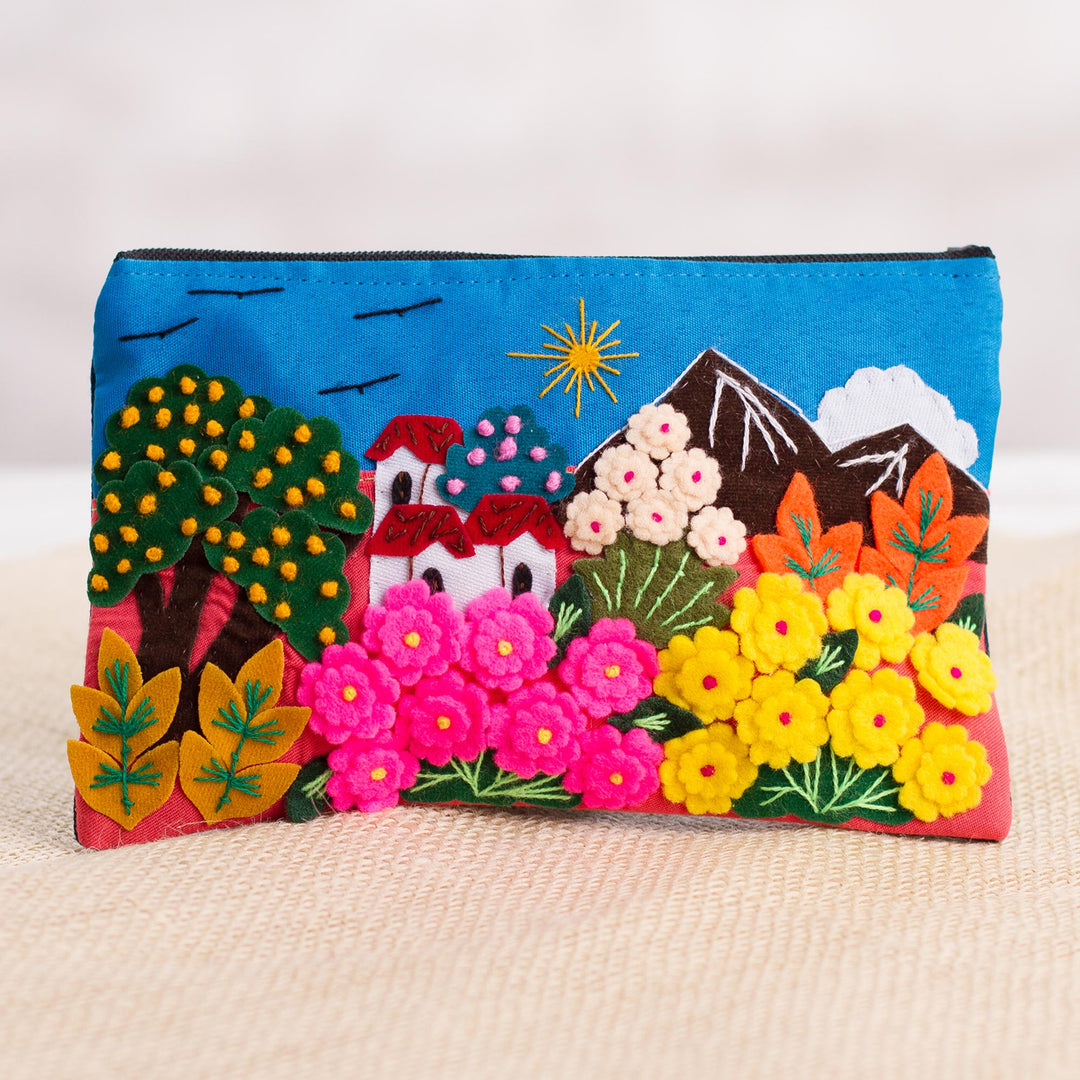 Colorful Andean Scene Cotton Blend Appliqué Pencil Case - Colors of the Andes