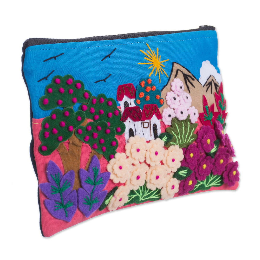 Colorful Andean Gardens Cotton Blend Appliqué Pencil Case - Flourishing Gardens
