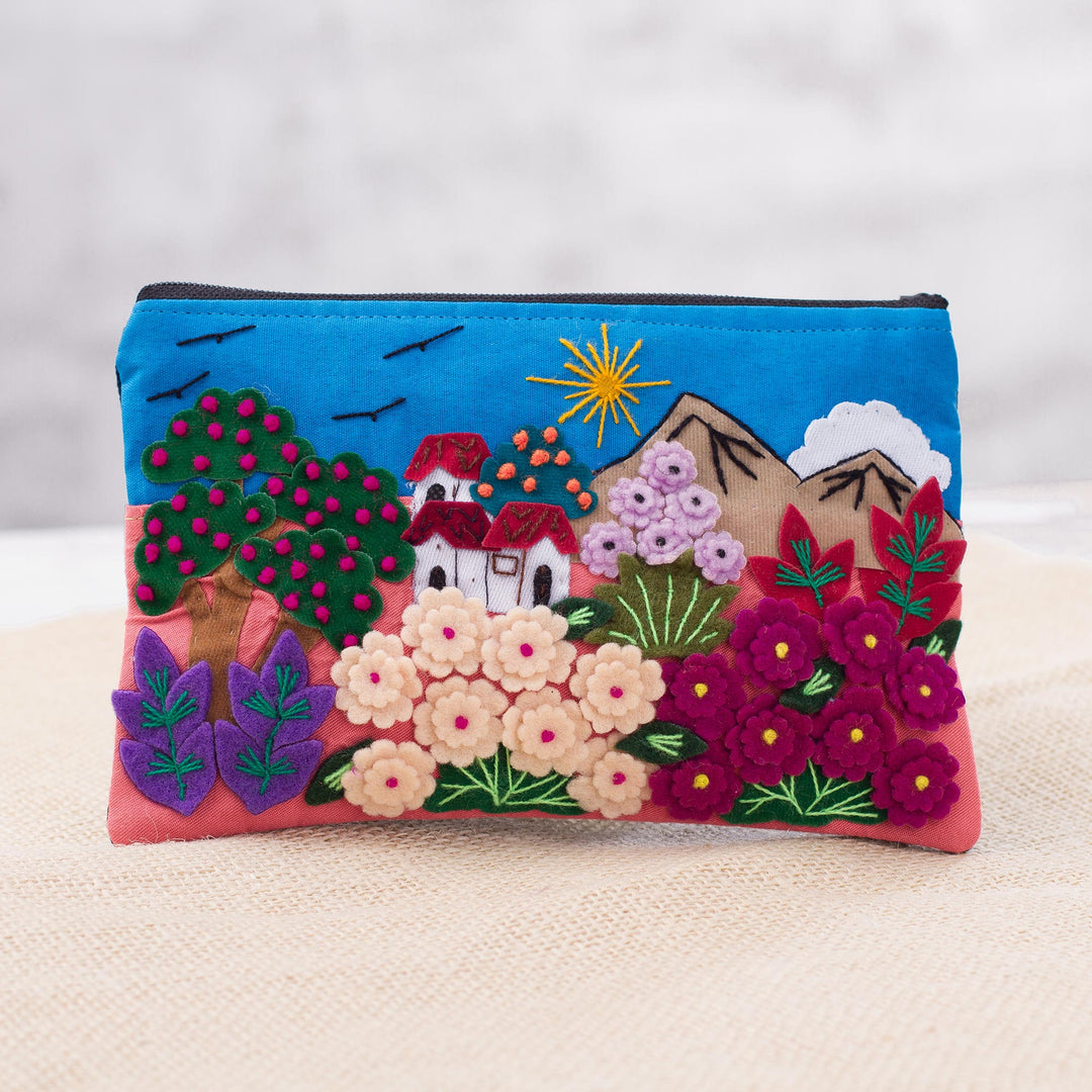 Colorful Andean Gardens Cotton Blend Appliqué Pencil Case - Flourishing Gardens