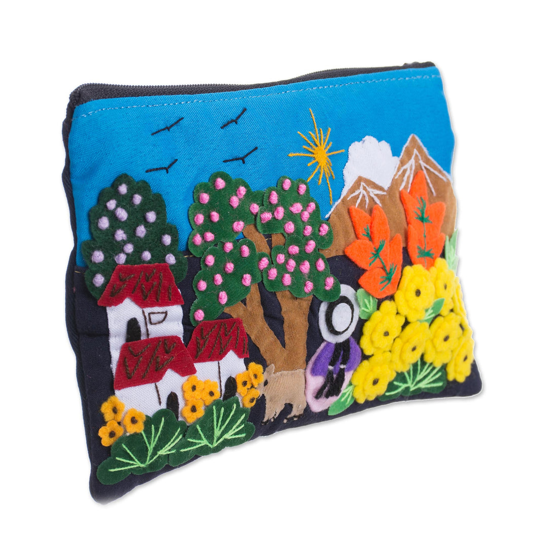 Colorful Mountain Home Cotton Blend Appliqué Pencil Case - Mountain Home