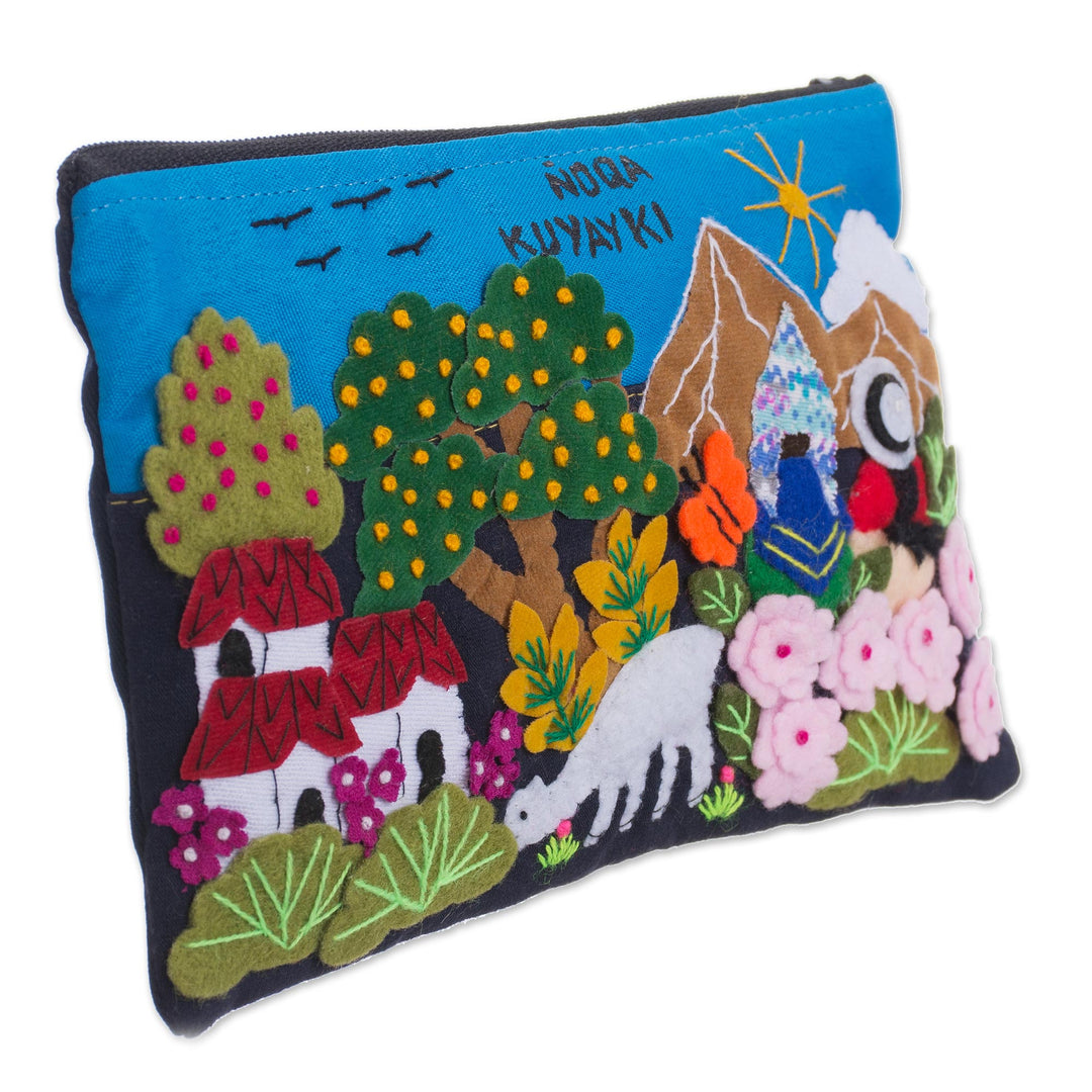 Andean Couple Colorful Cotton Blend Appliqué Pencil Case - Ñoka Kuyayki