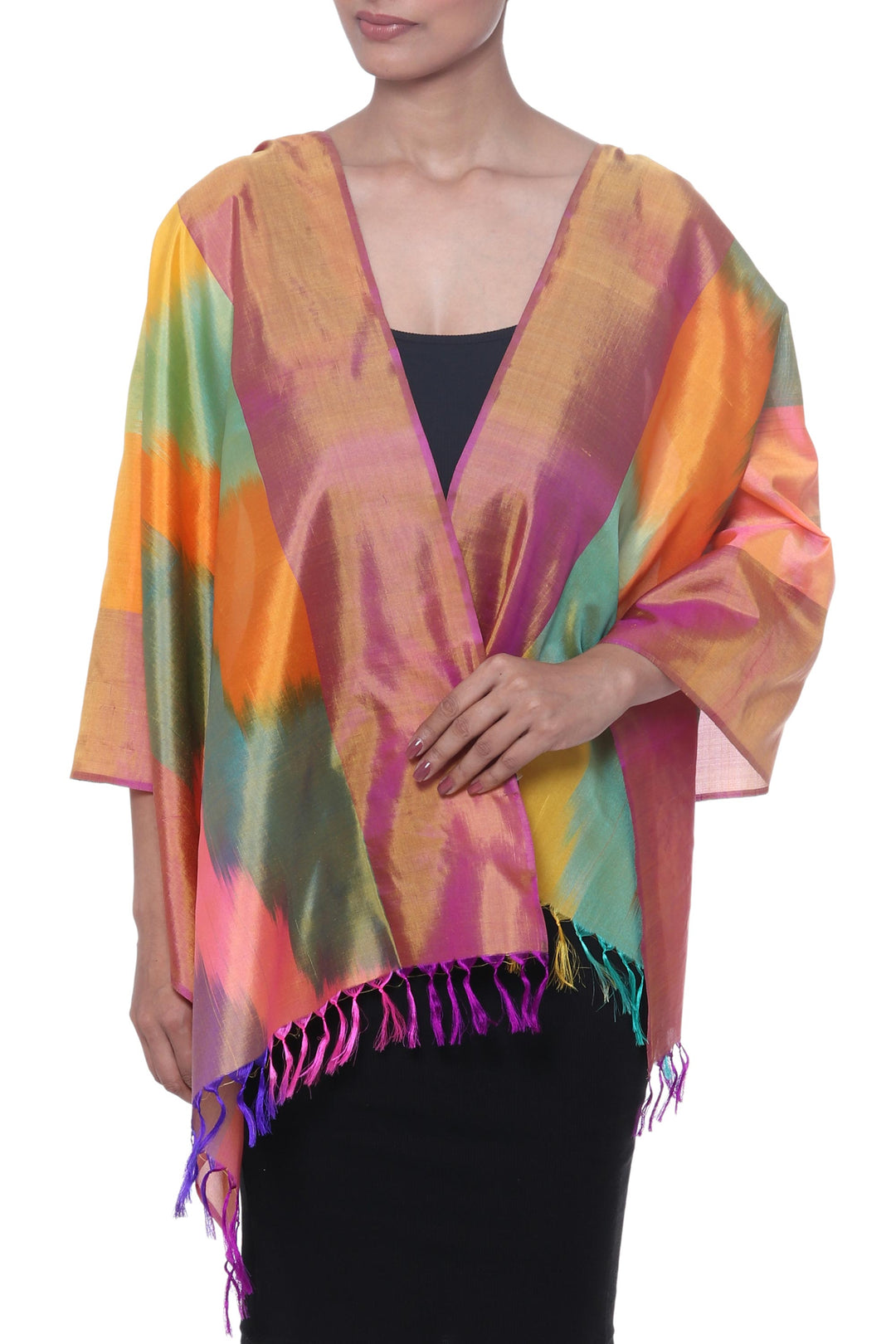 Ikat Tie-Dyed Silk Scarf Handwoven in India - Ikat Sweetness