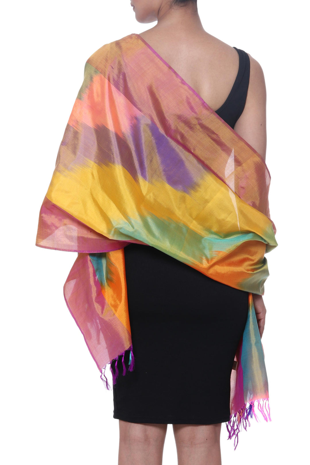Ikat Tie-Dyed Silk Scarf Handwoven in India - Ikat Sweetness