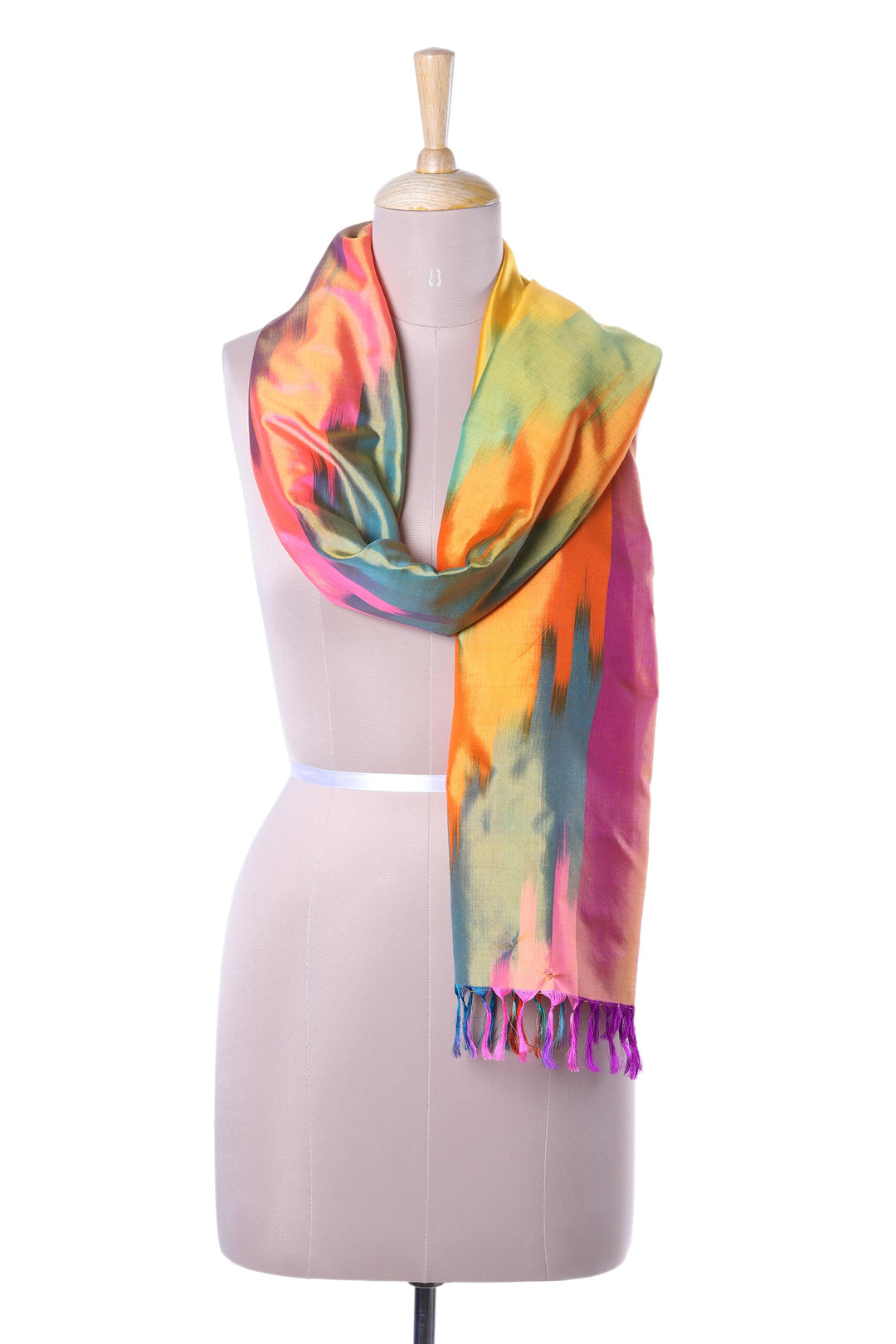 Ikat Tie-Dyed Silk Scarf Handwoven in India - Ikat Sweetness