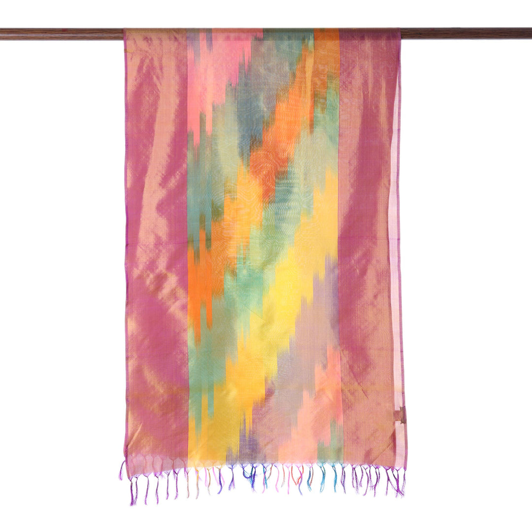 Ikat Tie-Dyed Silk Scarf Handwoven in India - Ikat Sweetness