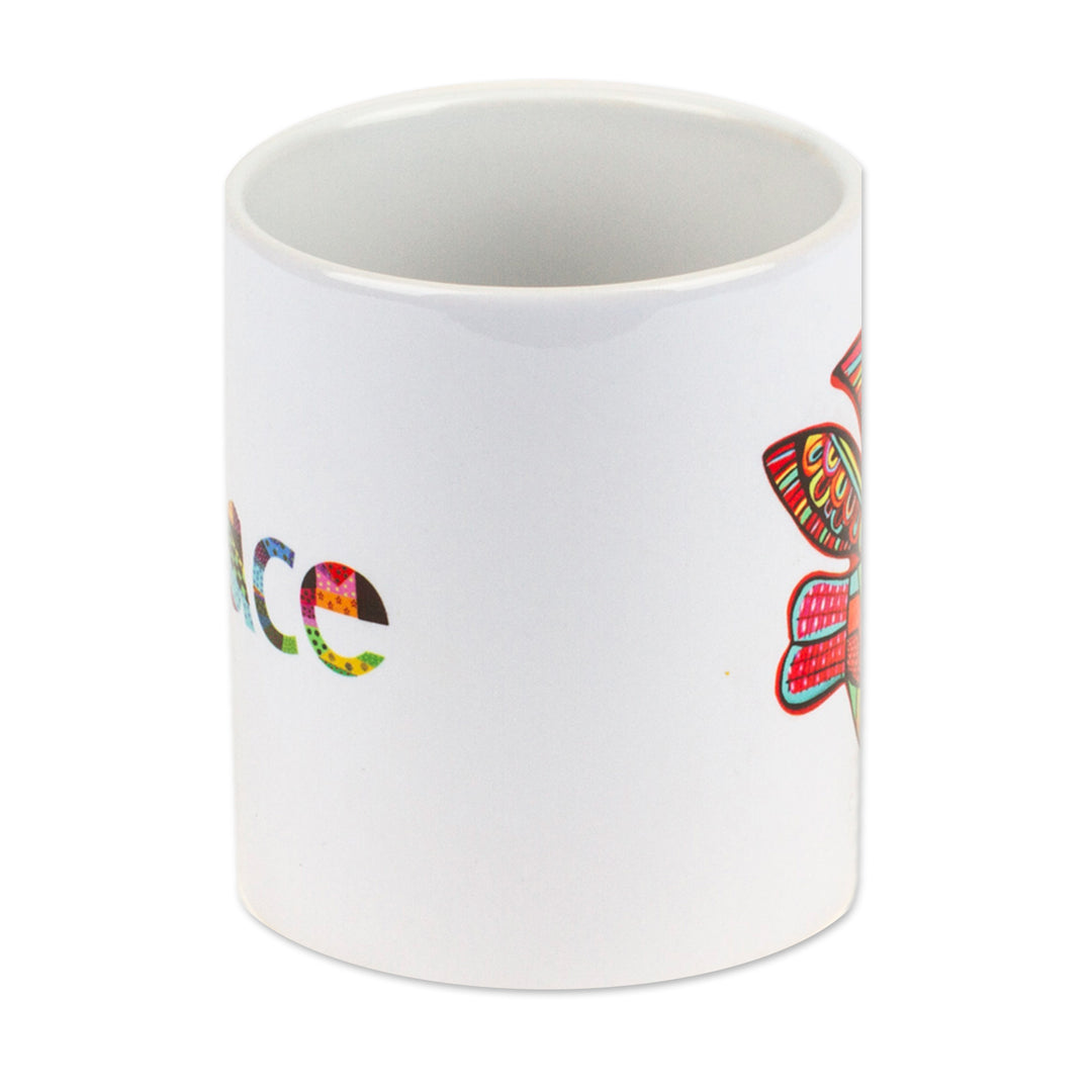 Ceramic Mug with a Hand-Painted Red Dove from Mexico - Red Peace Dove