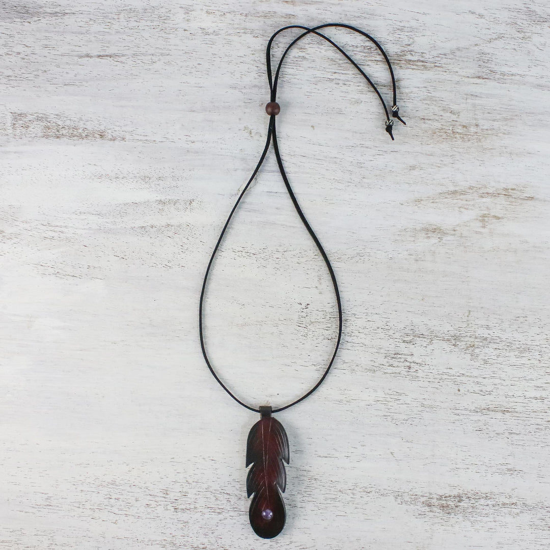 Brown Leather Feather Pendant Necklace with Amethyst - Feather Spirit