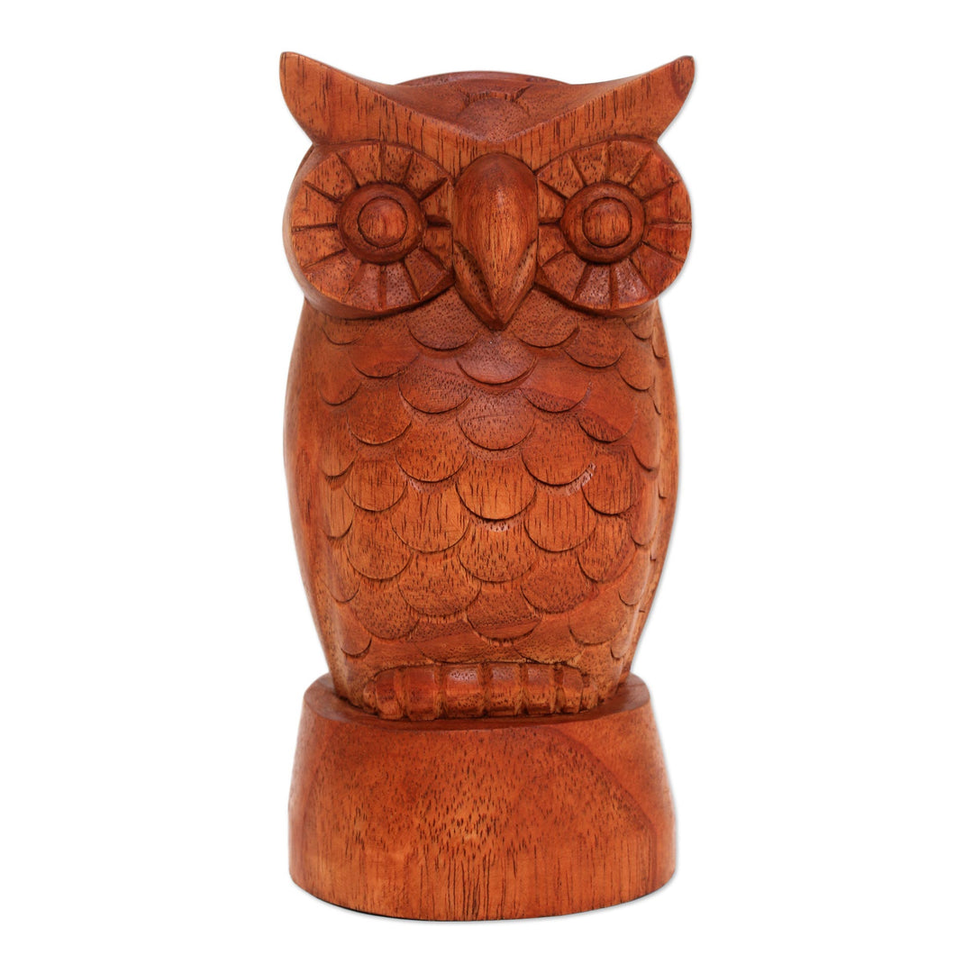Owl-Shaped Jempinis Wood Eyeglasses Holder from Bali - Wise Owl