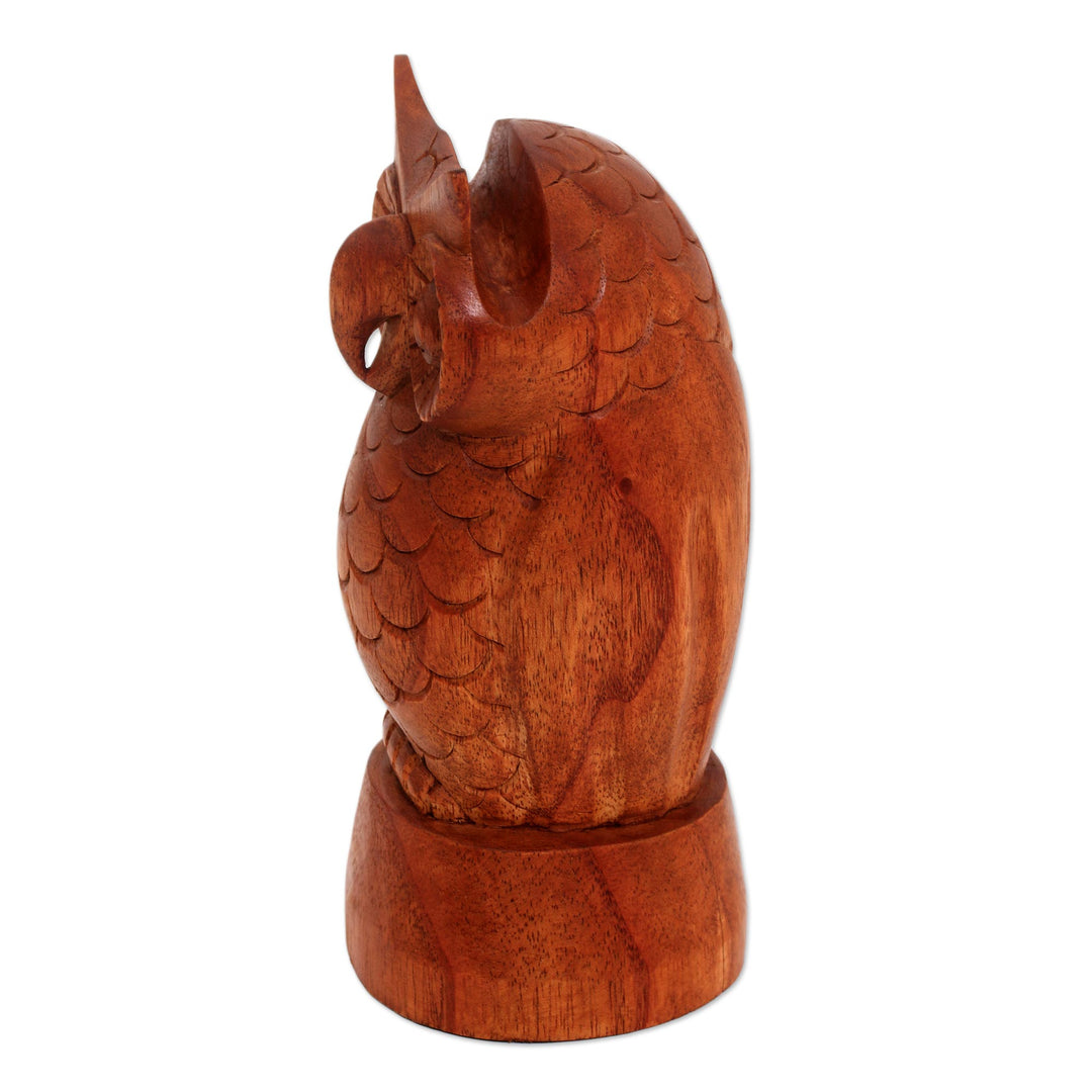 Owl-Shaped Jempinis Wood Eyeglasses Holder from Bali - Wise Owl