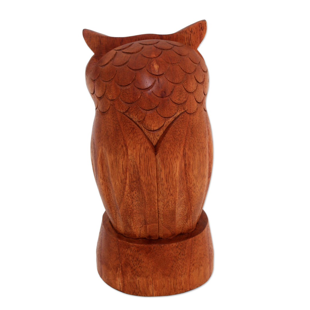 Owl-Shaped Jempinis Wood Eyeglasses Holder from Bali - Wise Owl