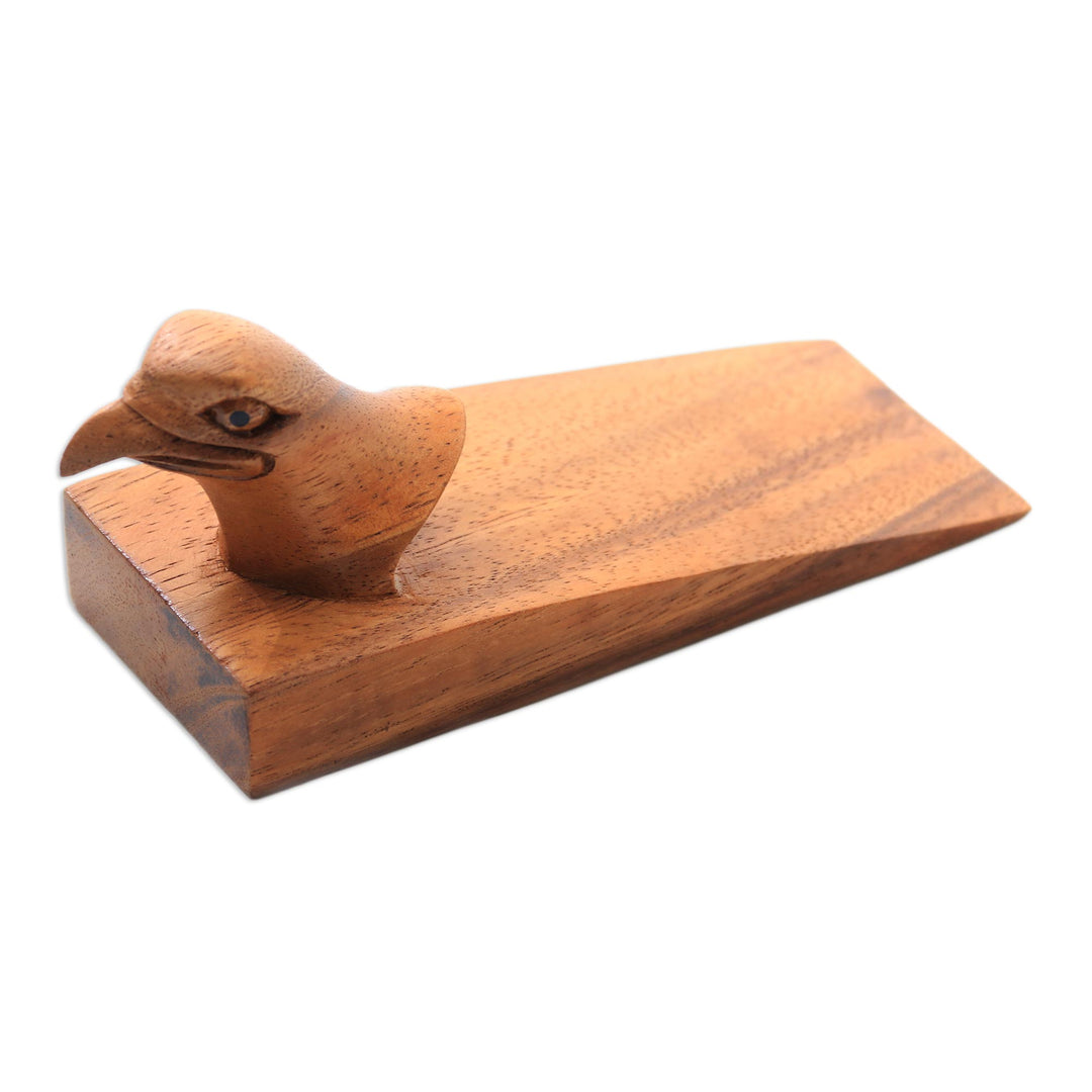 Eagle Head Suar Wood Door Stopper from Bali - Eagle Eye
