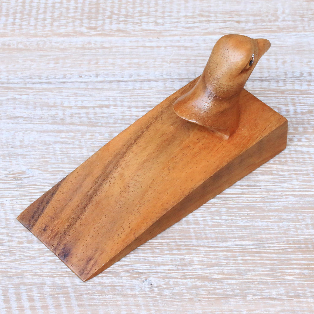 Eagle Head Suar Wood Door Stopper from Bali - Eagle Eye
