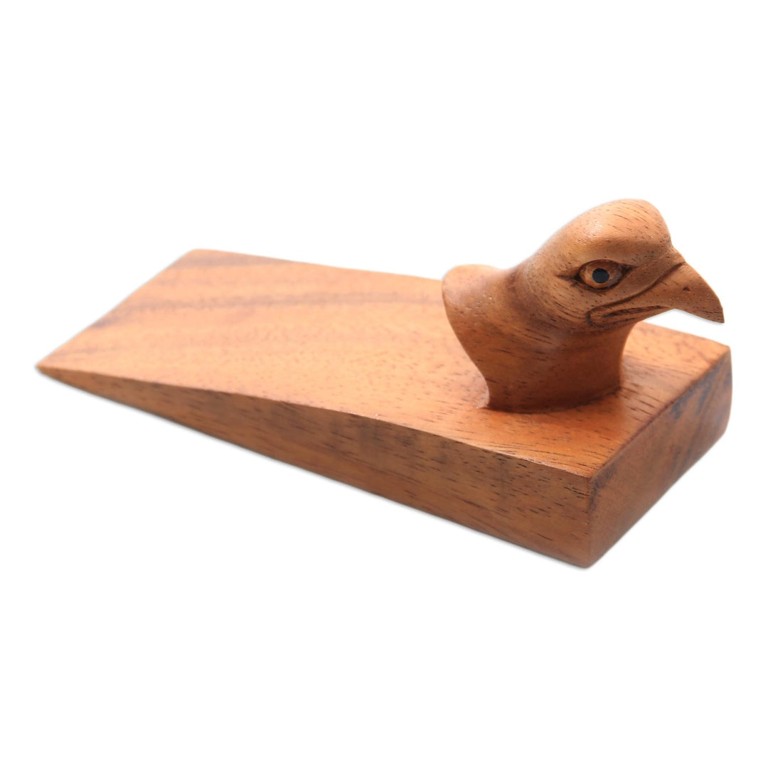Eagle Head Suar Wood Door Stopper from Bali - Eagle Eye