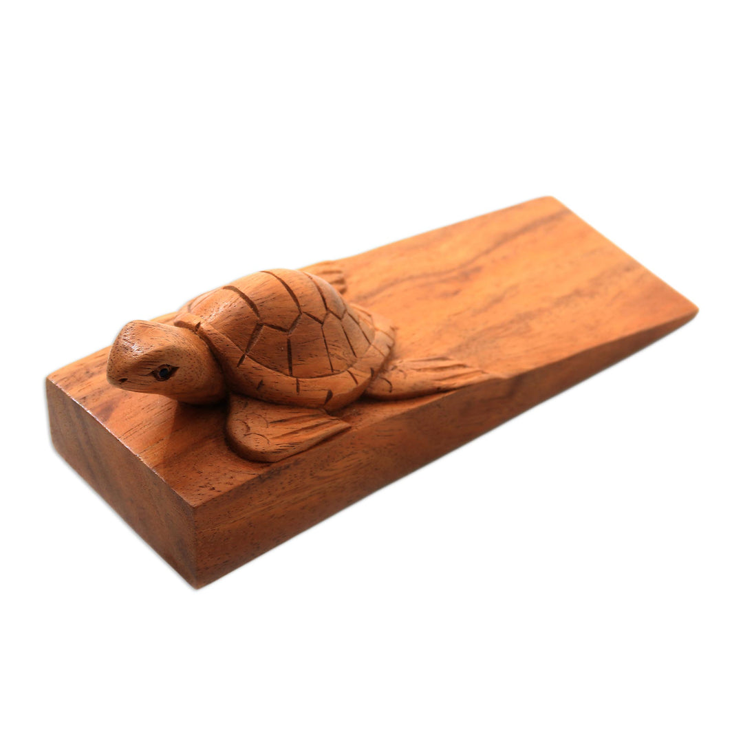 Baby Turtle Suar Wood Door Stopper from Bali - Baby Turtle