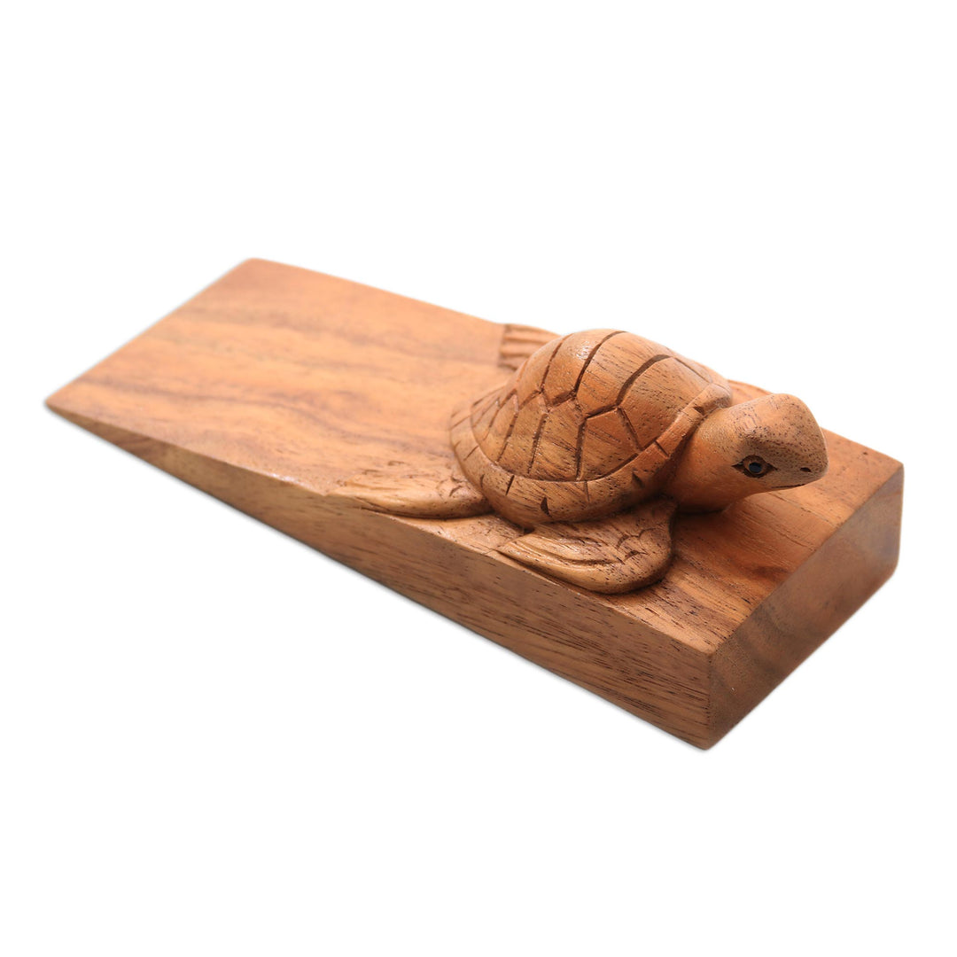 Baby Turtle Suar Wood Door Stopper from Bali - Baby Turtle