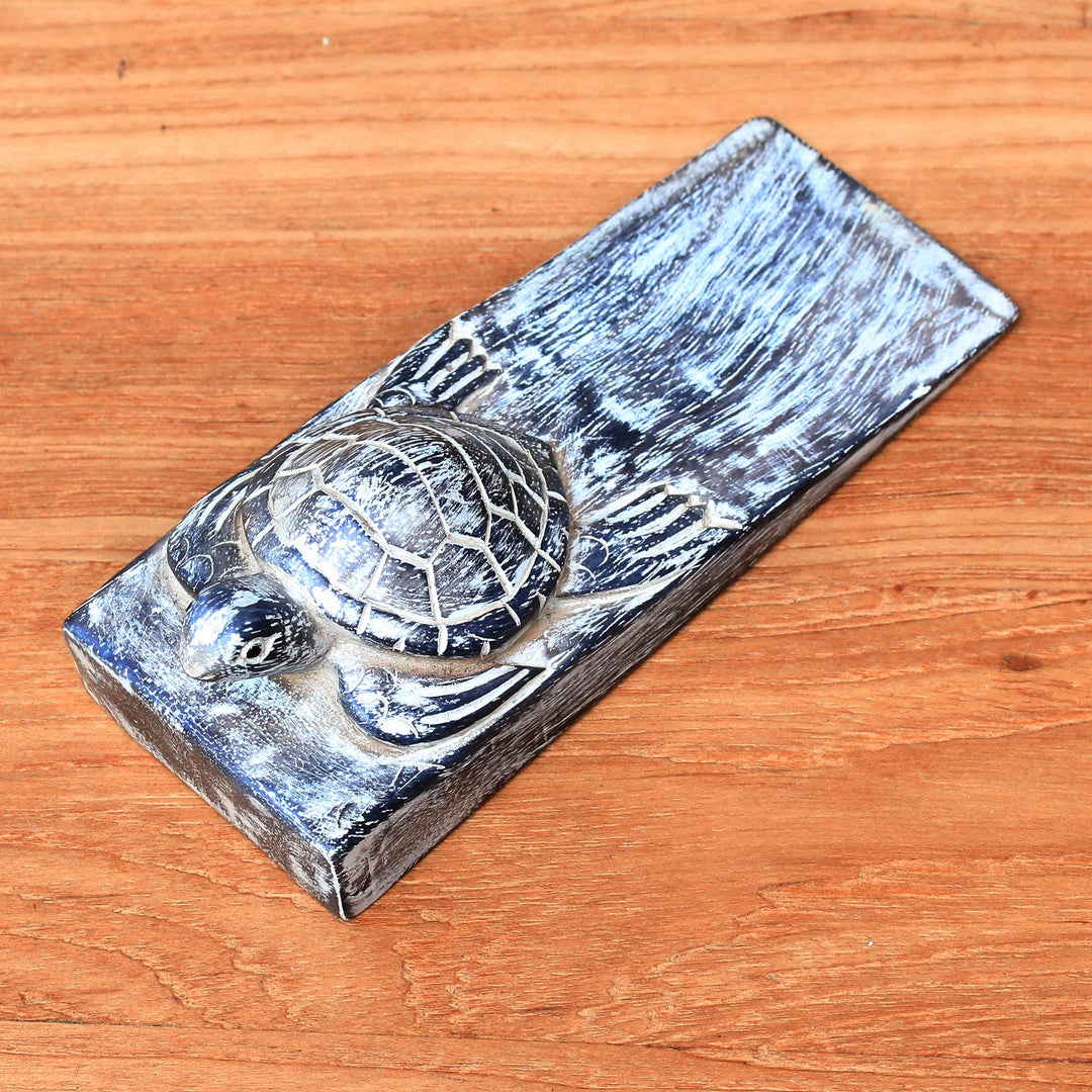 Whitewashed Baby Turtle Suar Wood Door Stopper from Bali - Whitewashed Baby Turtle