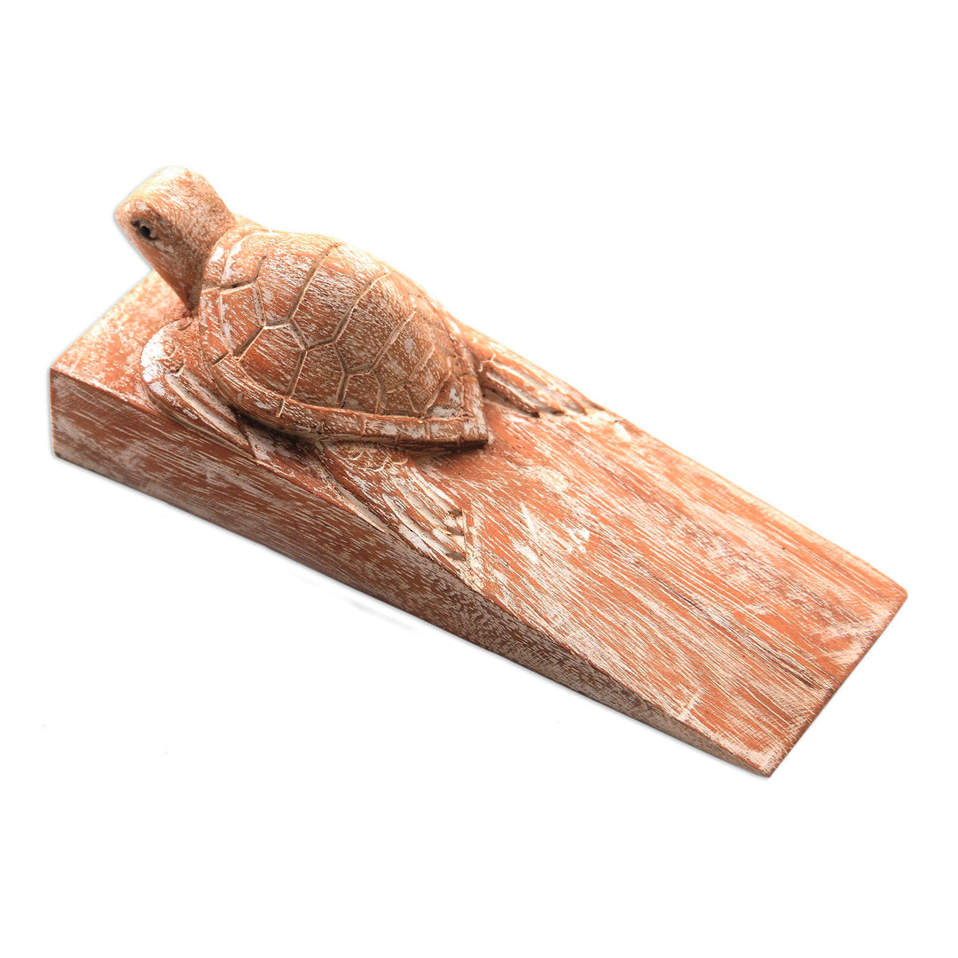 Distressed Baby Turtle Suar Wood Door Stopper from Bali - Distressed Baby Turtle
