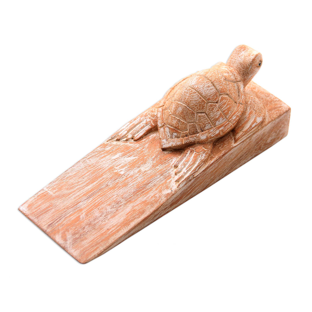 Distressed Baby Turtle Suar Wood Door Stopper from Bali - Distressed Baby Turtle