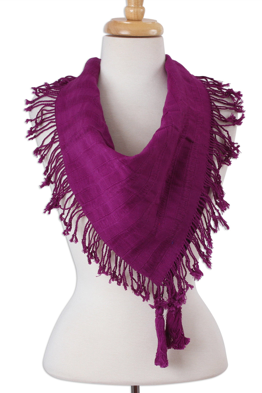 Handwoven Square Cotton Scarf in Mulberry from Mexico - Mulberry Stripes