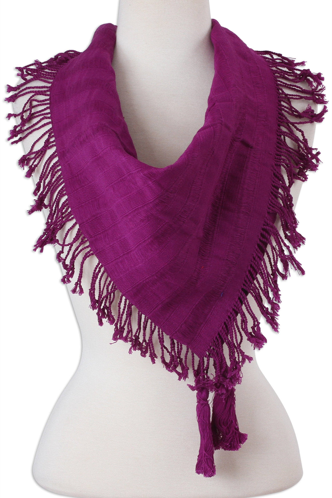 Handwoven Square Cotton Scarf in Mulberry from Mexico - Mulberry Stripes