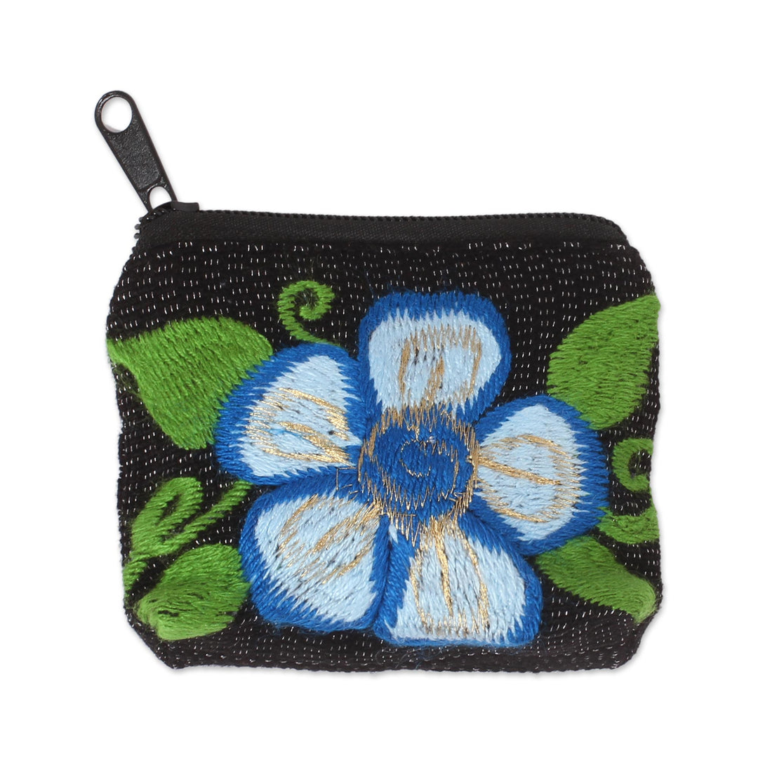 Floral Embroidered Cotton Coin Purse from Mexico - Exalted Flower