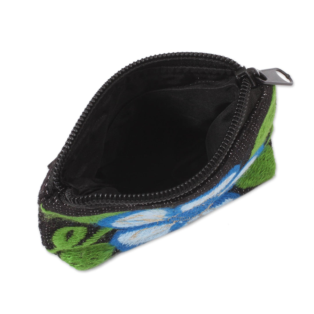 Floral Embroidered Cotton Coin Purse from Mexico - Exalted Flower