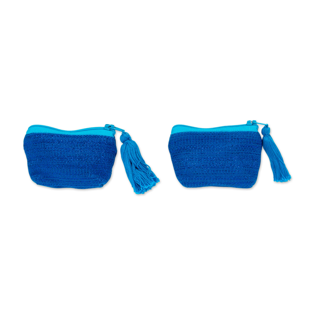 Blue Cotton Coin Purses in Blue from Mexico (Pair) - Blue Cuties