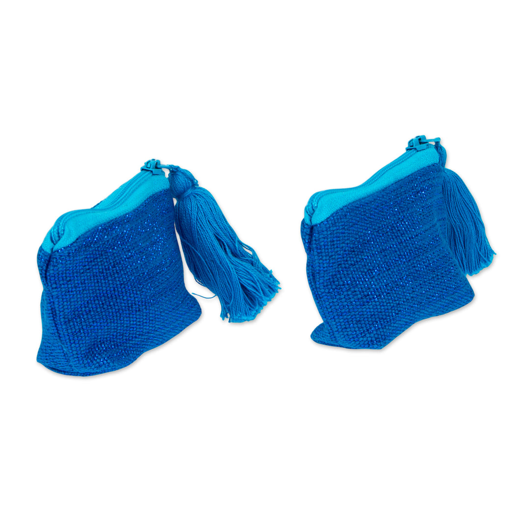 Blue Cotton Coin Purses in Blue from Mexico (Pair) - Blue Cuties