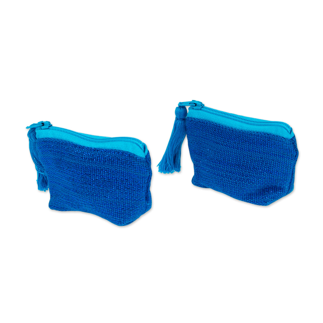 Blue Cotton Coin Purses in Blue from Mexico (Pair) - Blue Cuties