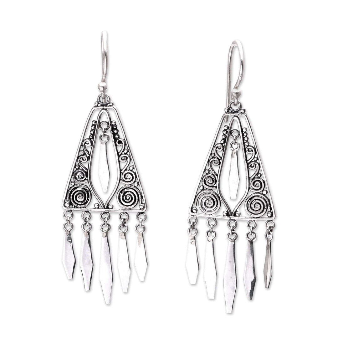 Triangular Sterling Silver Chandelier Earrings from Bali - Divine Dangle