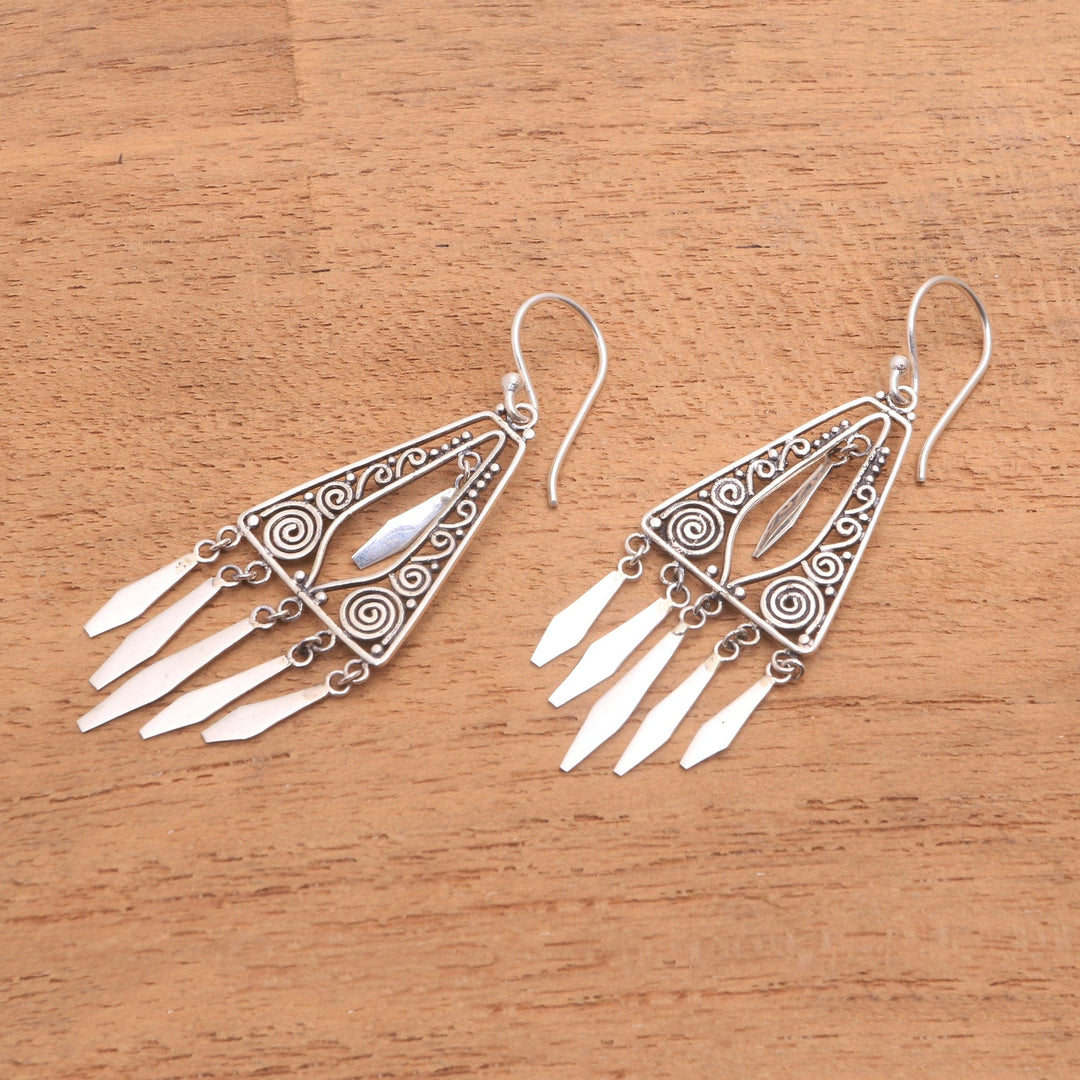 Triangular Sterling Silver Chandelier Earrings from Bali - Divine Dangle