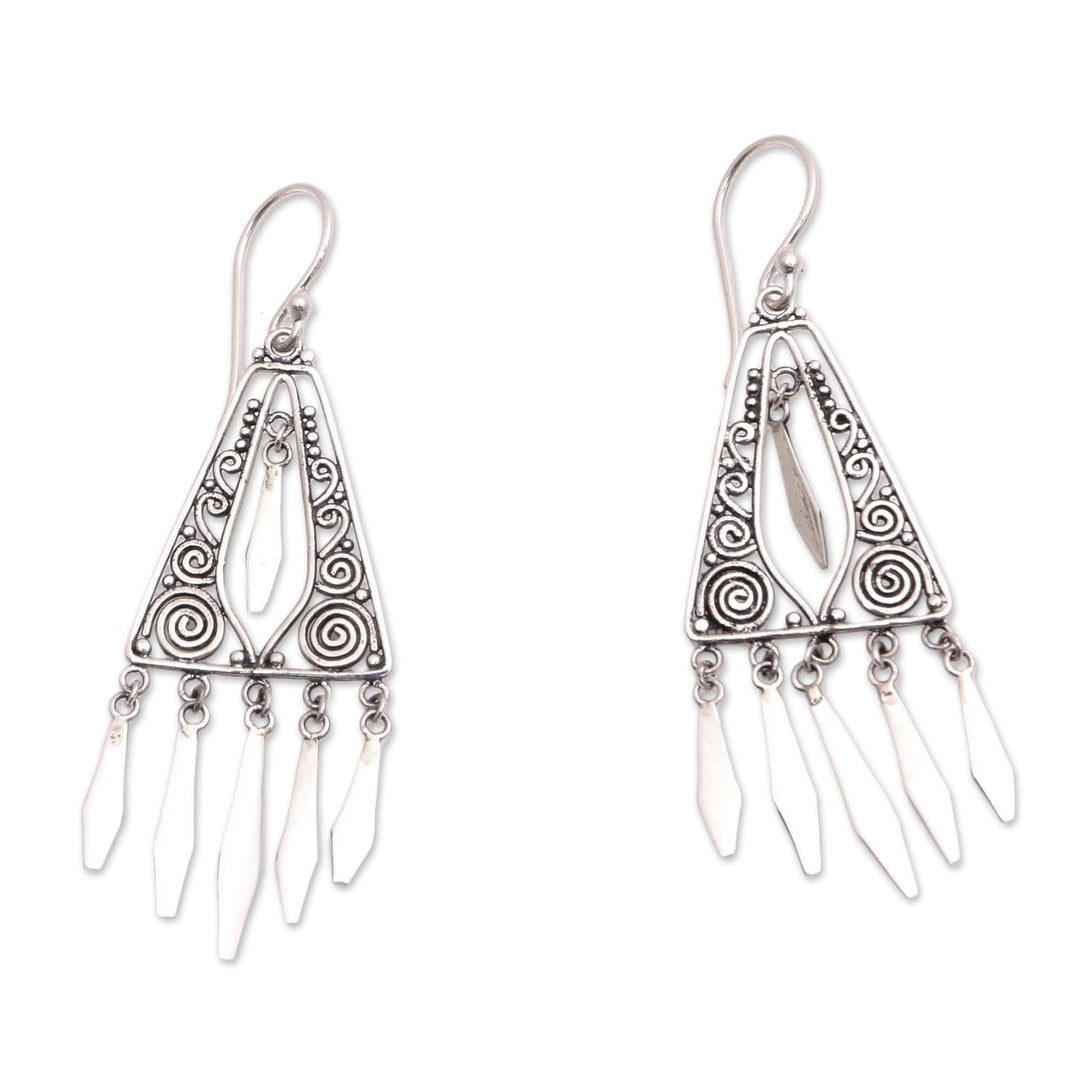 Triangular Sterling Silver Chandelier Earrings from Bali - Divine Dangle