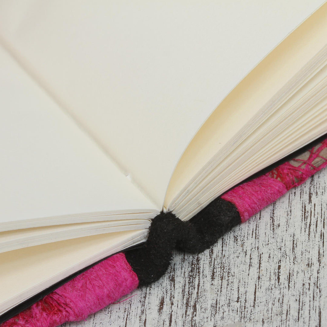 Recycled Paper Journal with Fuchsia Motifs from Mexico - Fuchsia Delicacy