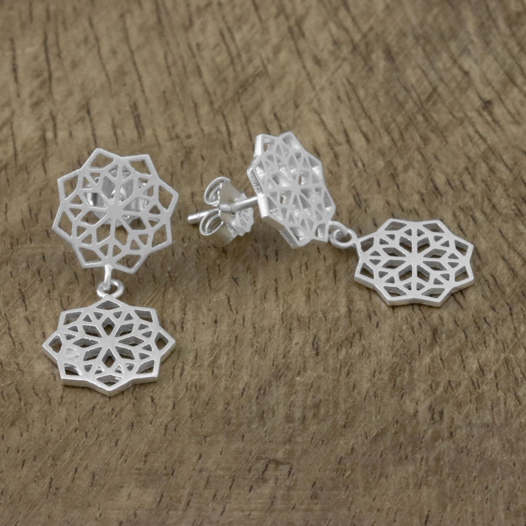 Geometric Sterling Silver Dangle Earrings from Thailand - Geometric Stars