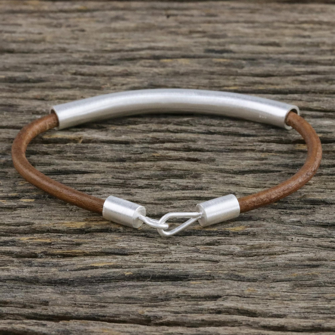Sterling Silver and Leather Pendant Bracelet - Everyday Style