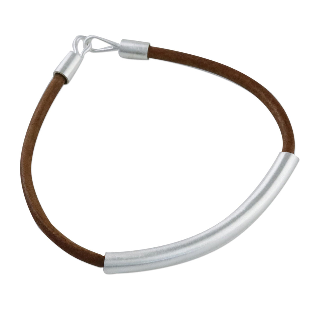 Sterling Silver and Leather Pendant Bracelet - Everyday Style