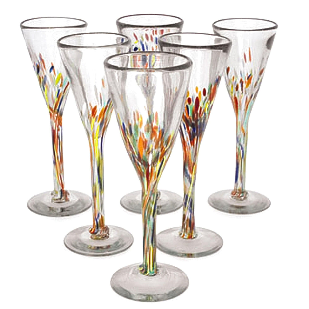 Mexican Handblown Glass Cocktail Champagne Flutes Set of 6 - Confetti