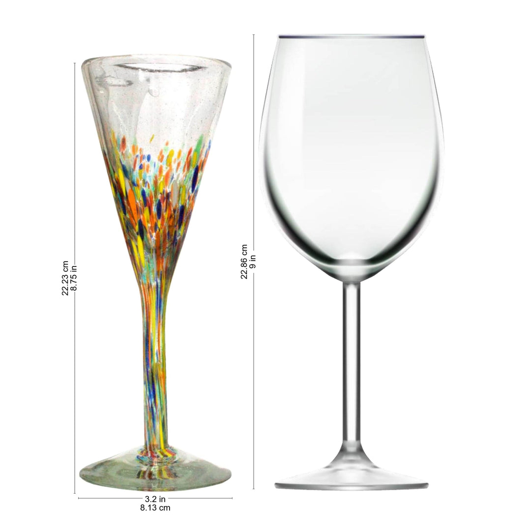 Mexican Handblown Glass Cocktail Champagne Flutes Set of 6 - Confetti