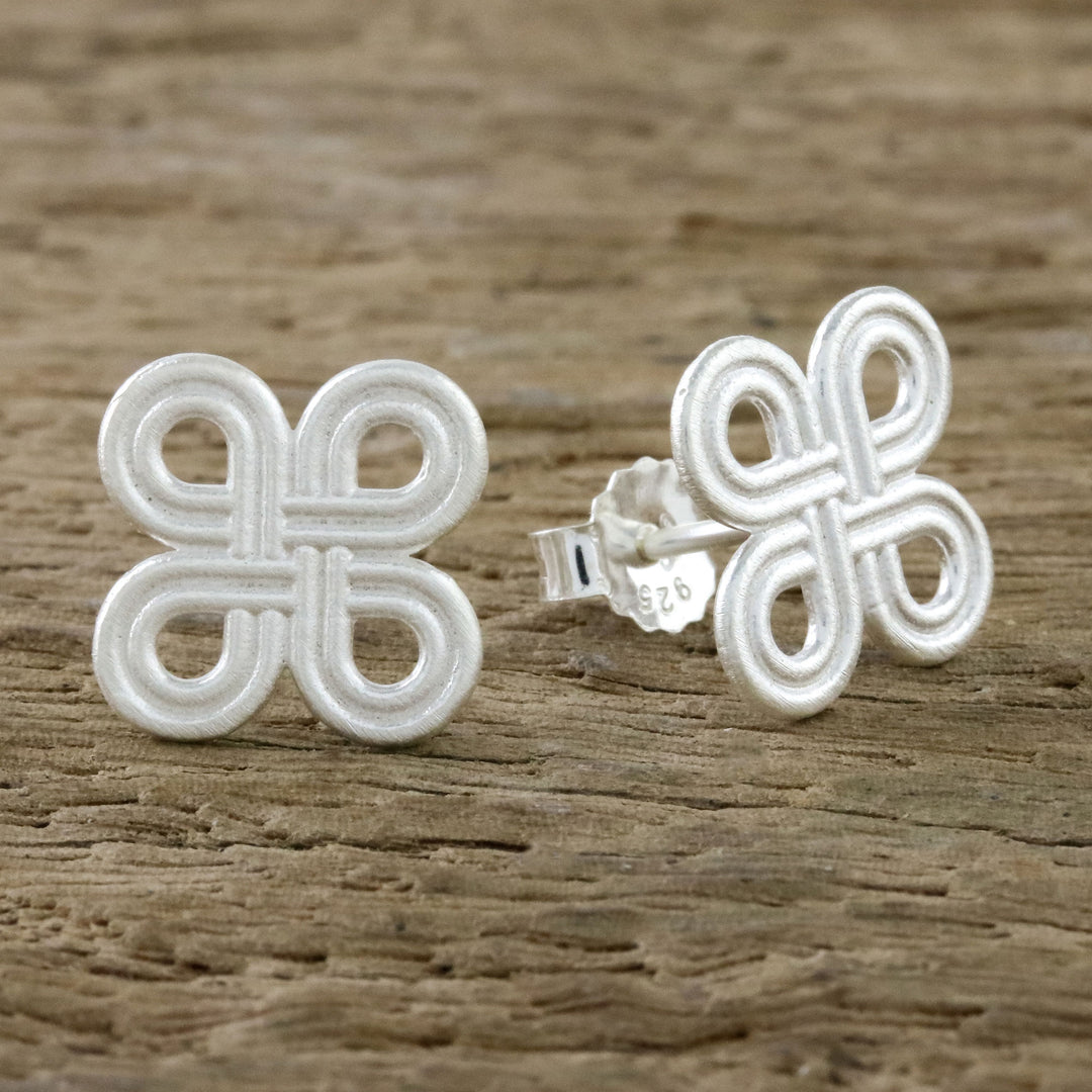 Clover-Patterned Loops Sterling Silver Stud Earrings - Interconnected Journey