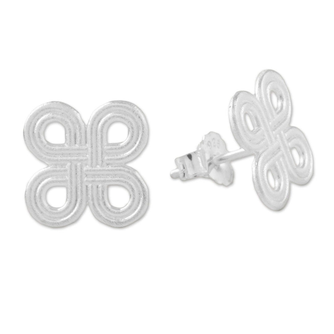 Clover-Patterned Loops Sterling Silver Stud Earrings - Interconnected Journey