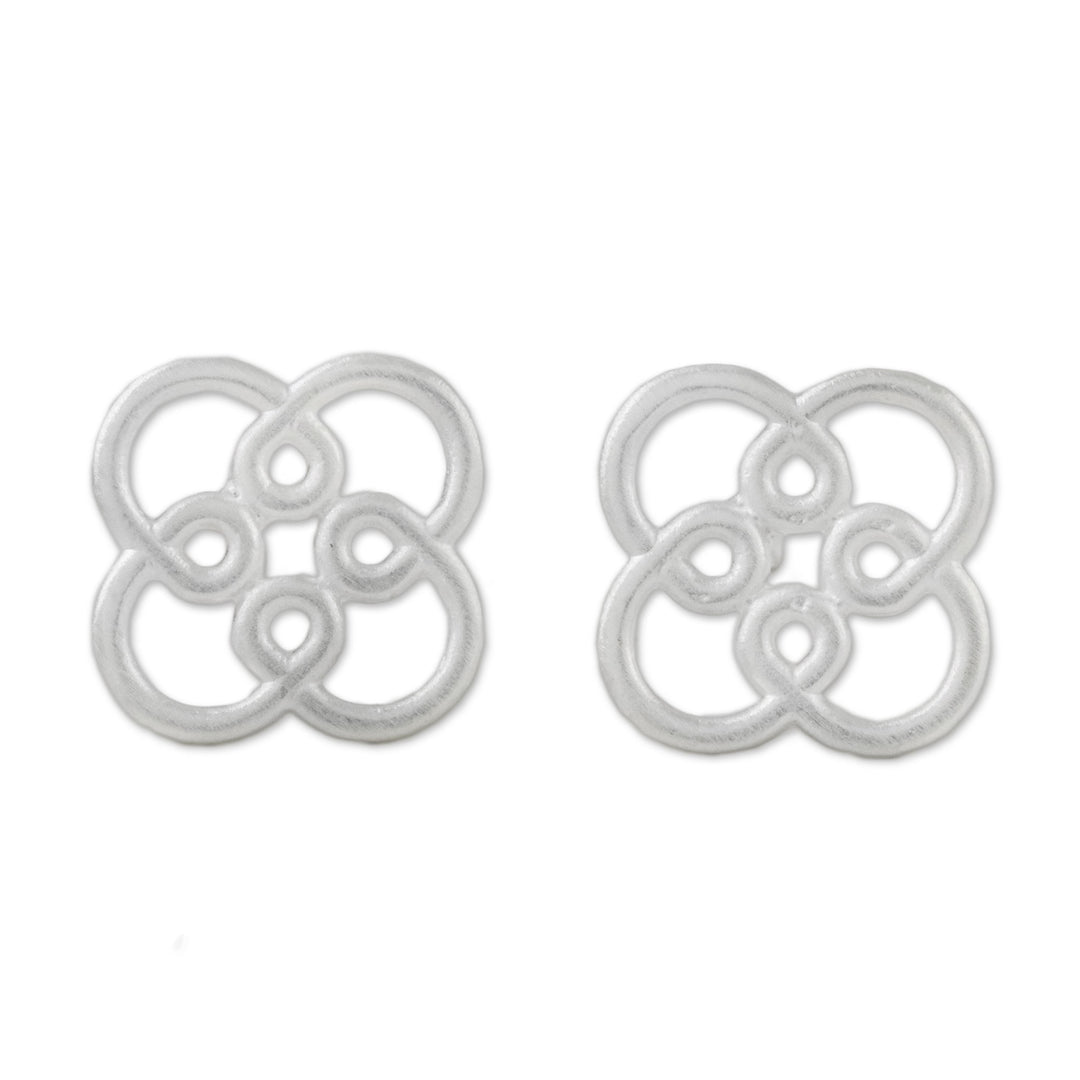 Symmetrically Looping Flower Sterling Silver Stud Earrings - Forever Bloom