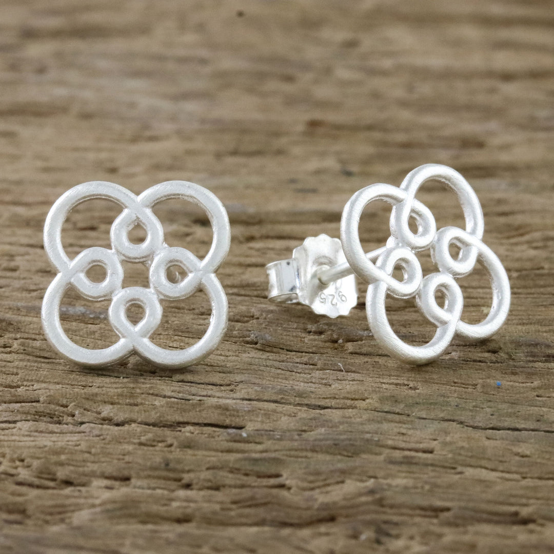 Symmetrically Looping Flower Sterling Silver Stud Earrings - Forever Bloom