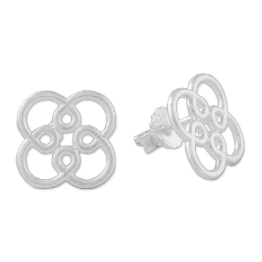 Symmetrically Looping Flower Sterling Silver Stud Earrings - Forever Bloom