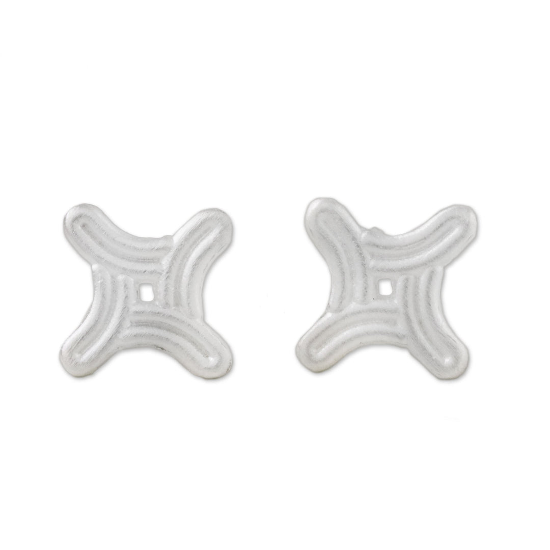Curved Four-Sided Star Sterling Silver Stud Earrings - Winking Star