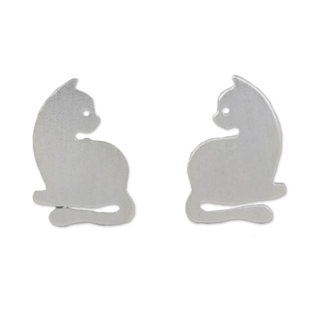 Sterling Silver Cat Stud Earrings from Thailand - Leisurely Felines