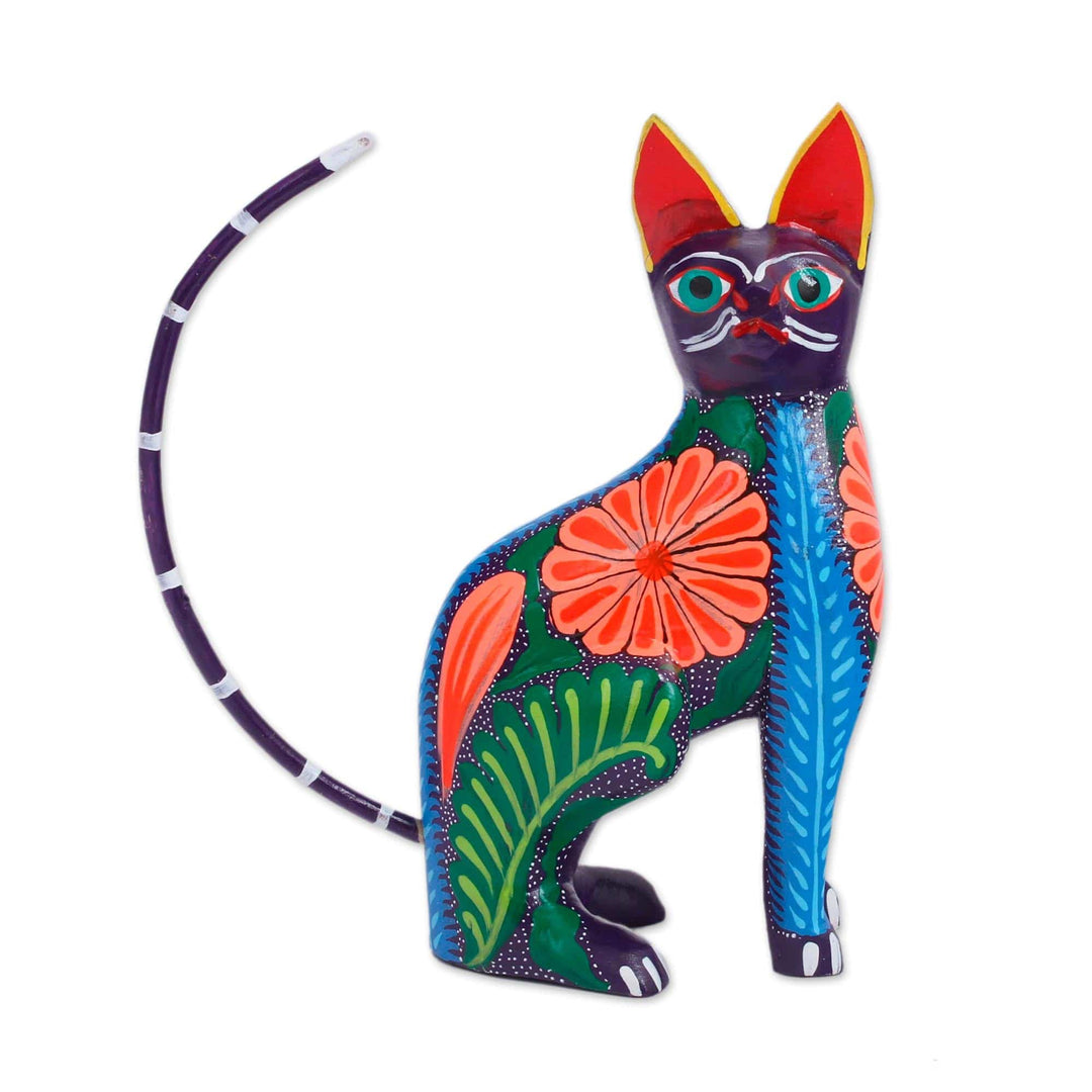 Handcrafted Copal Wood Alebrije Cat Figurine from Mexico - Graceful Feline