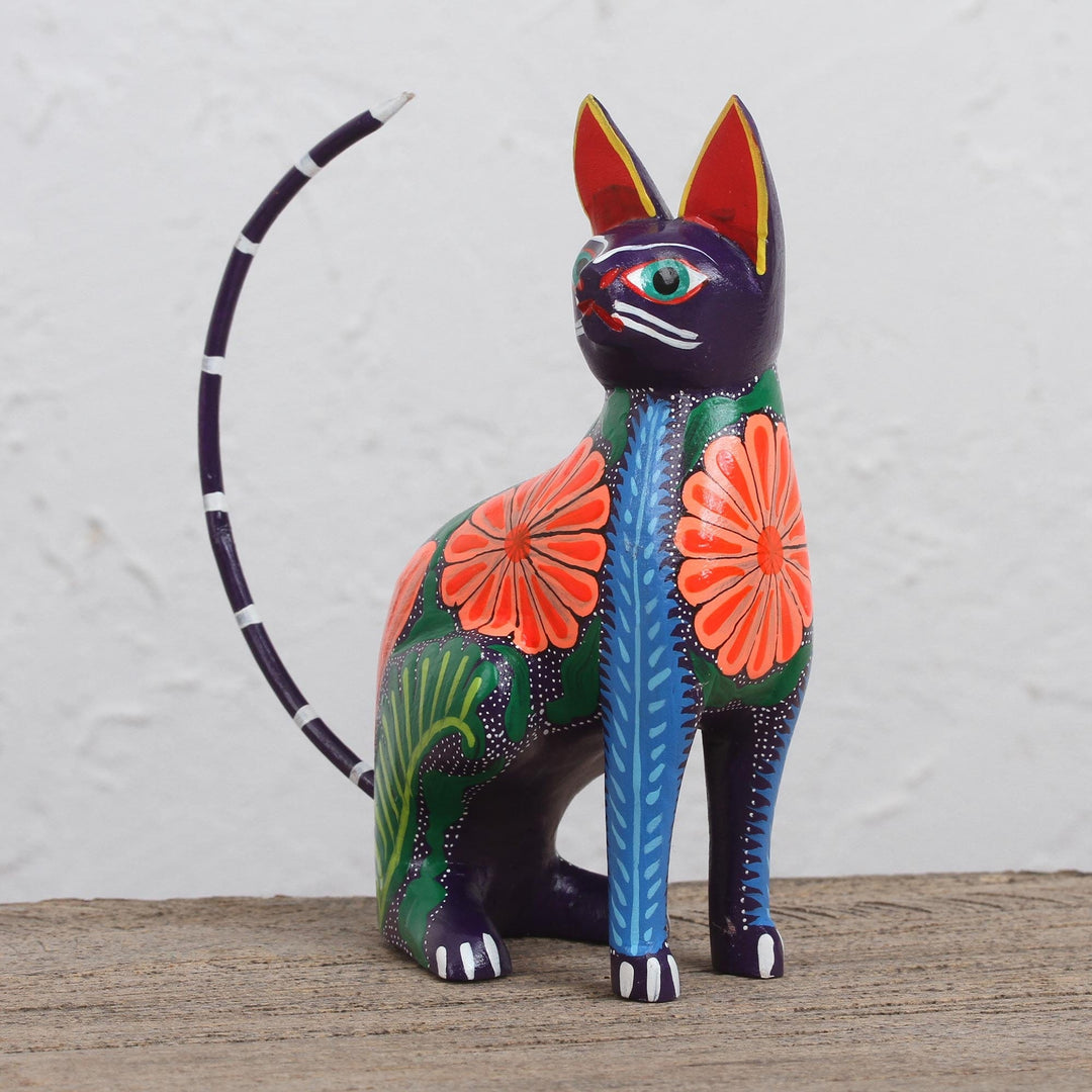 Handcrafted Copal Wood Alebrije Cat Figurine from Mexico - Graceful Feline