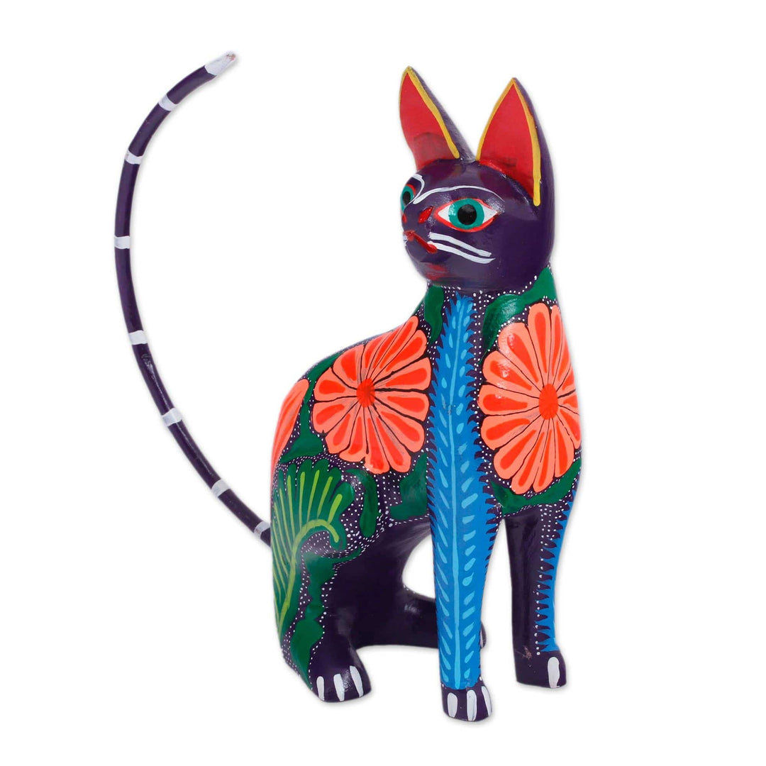 Handcrafted Copal Wood Alebrije Cat Figurine from Mexico - Graceful Feline