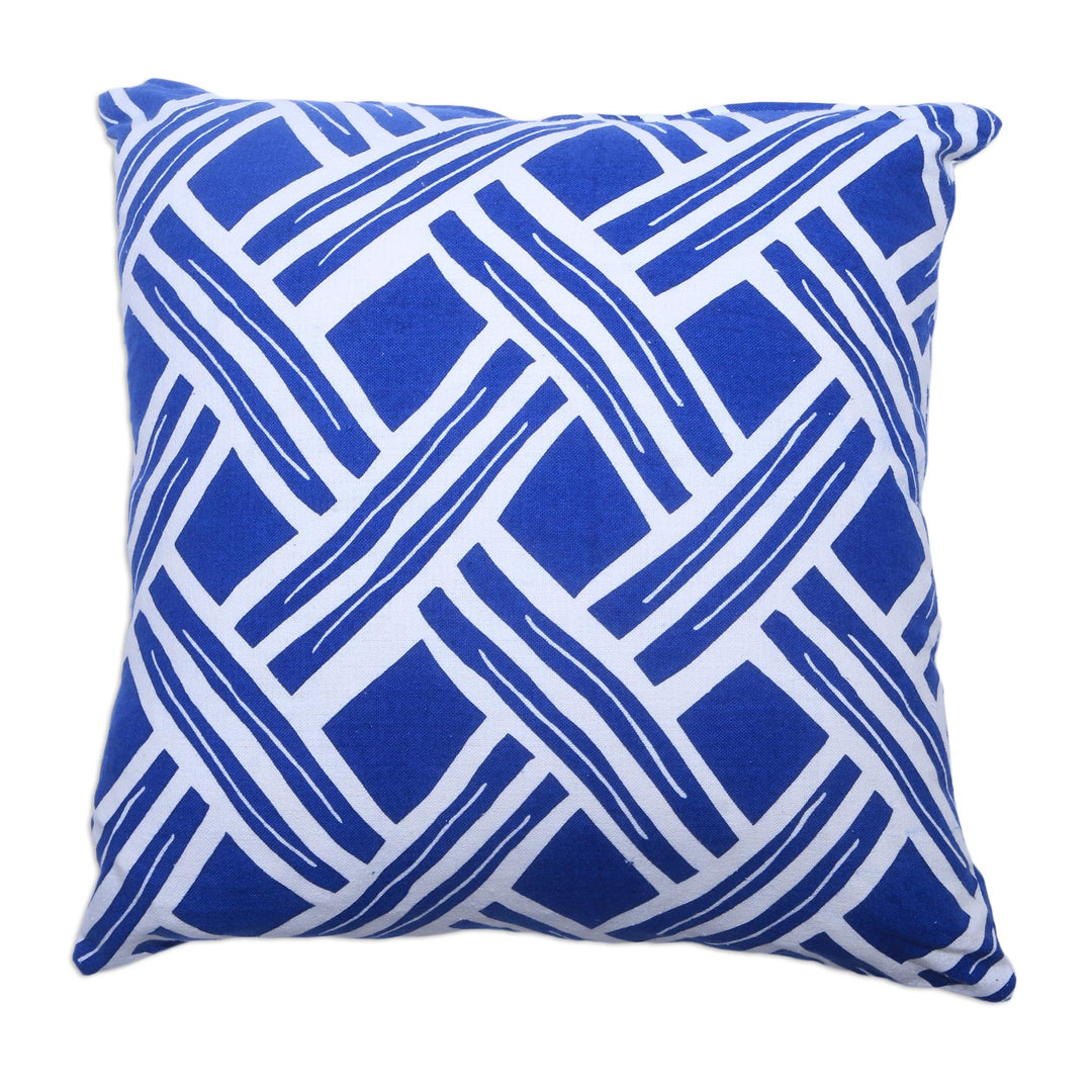 Pair of Blue and White Cotton Cushion Covers from Bali - Bedeg in Bali
